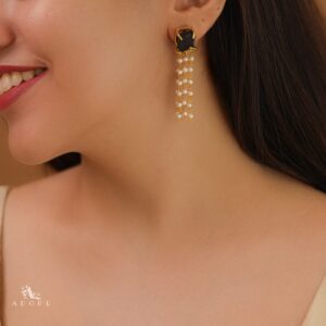 Raw Stone Tassel Pearl Earring