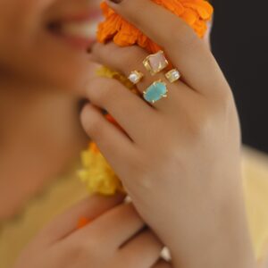 Golden Claw Dual Raw Stone + Pearl Ring