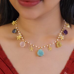 5 Raw Stone + Flower Carly Pearl Neckpiece