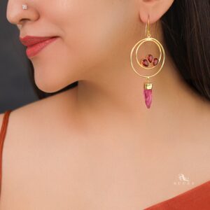 Alfiya Dual Circle Tri Glossy Dyed Stone Drop