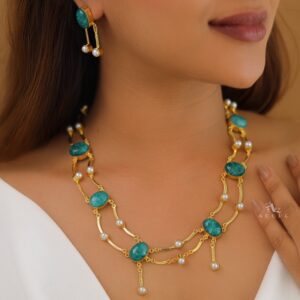 Kesia 2 Layer Natural Stone Pearl Neckpiece With Earring