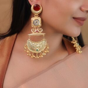 Nagina Golden Half Moon Mayura Ghungroo Kashmiri Earring