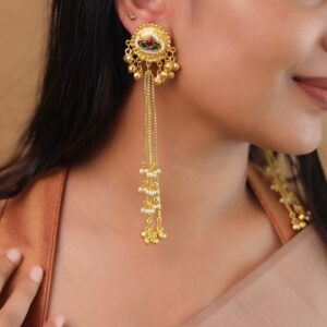 Anahira Kashmiri Hanging Ghungroo Pearl Earring