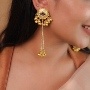 Shakshi Golden Hanging Ghungroo Kashmiri Jadau Kundan Earring
