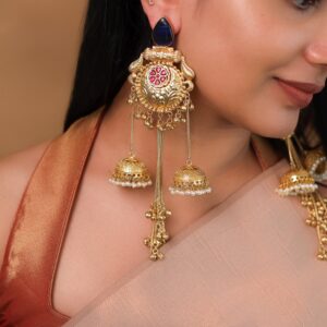 Bangari Golden Hanging Ghungroo Kashmiri Dual Jhumka