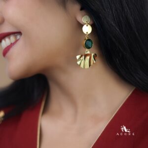 Golden Coin Glossy Round Golden Plated Leafy Earring