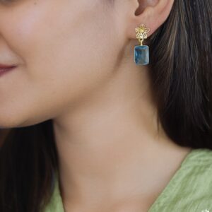 Golden Night Flower Glossy Rectangle Earring