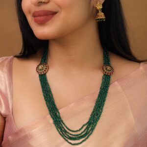 Yukta Beaded 5 Layer Nishitha Devi Flower Long Neckpiece With Earring