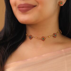 Shakti 5 Diamond Ball Short Neckpiece With Stud