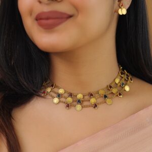 Viransha 3 Layer Kashi Palakka Choker With Earring