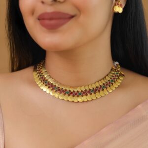 Hritvika Twin Kashi Oval Stone Short Neckpiece With Earring