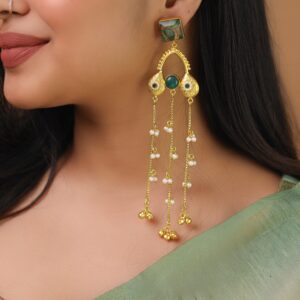 Tithi Golden Hanging Pearl Ghungroo Kashmiri Earring