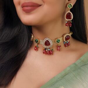 AD Stone Jadau Kundan Flower Choker With Earring