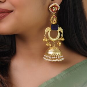 Yashvi Rectangle Glossy Leaf Pearl Kashmiri Jhumka