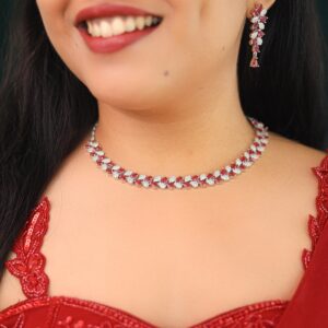 Anshya AD Stone Leafy Short Neckpiece With Earring