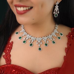 Premium Erisha AD Stone Floral Short Neckpiece With Earring