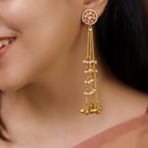 Inderpal Circle Tri Pearl Hanging Ghunguroo Kashmiri Earring
