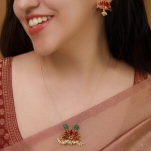 Raksha Lotus Rice Pearl String Neckpiece With Earring