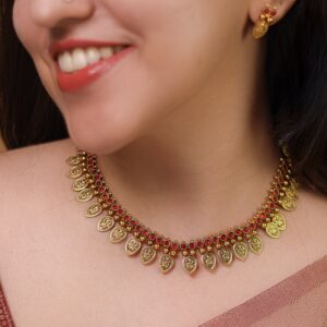 Neesha Devi Drop Golden Ball Short Neckpiece With Earring