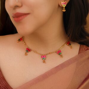 Hima Padma 5 Golden Ball Short Neckpiece With Earring