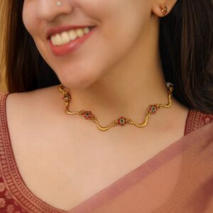 Deepashri Tetra Flower Curvy Short Neckpiece With Earring