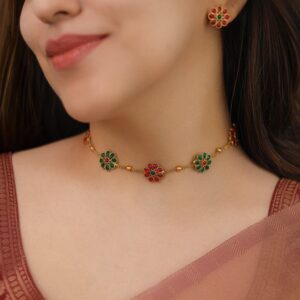 Trinayani Flower Short Neckpiece With Stud