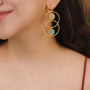 Dinaya Golden Dual Circle Raw Stone Earring