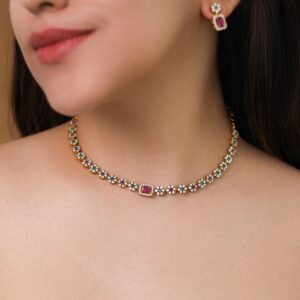 Aastha Sayali Flower Rectangle Glossy Short Neckpiece With Earring