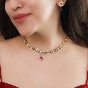 Asmita AD Stone Flower Glossy Drop With Earring