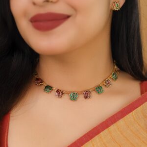Padmalaya Lotus Short Neckpiece With Earring