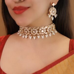 Premium Anagha Kundan Pearl Choker With Earring