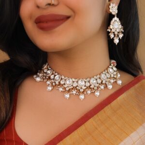 Claret Kundan Pearl Neckpiece With Earring