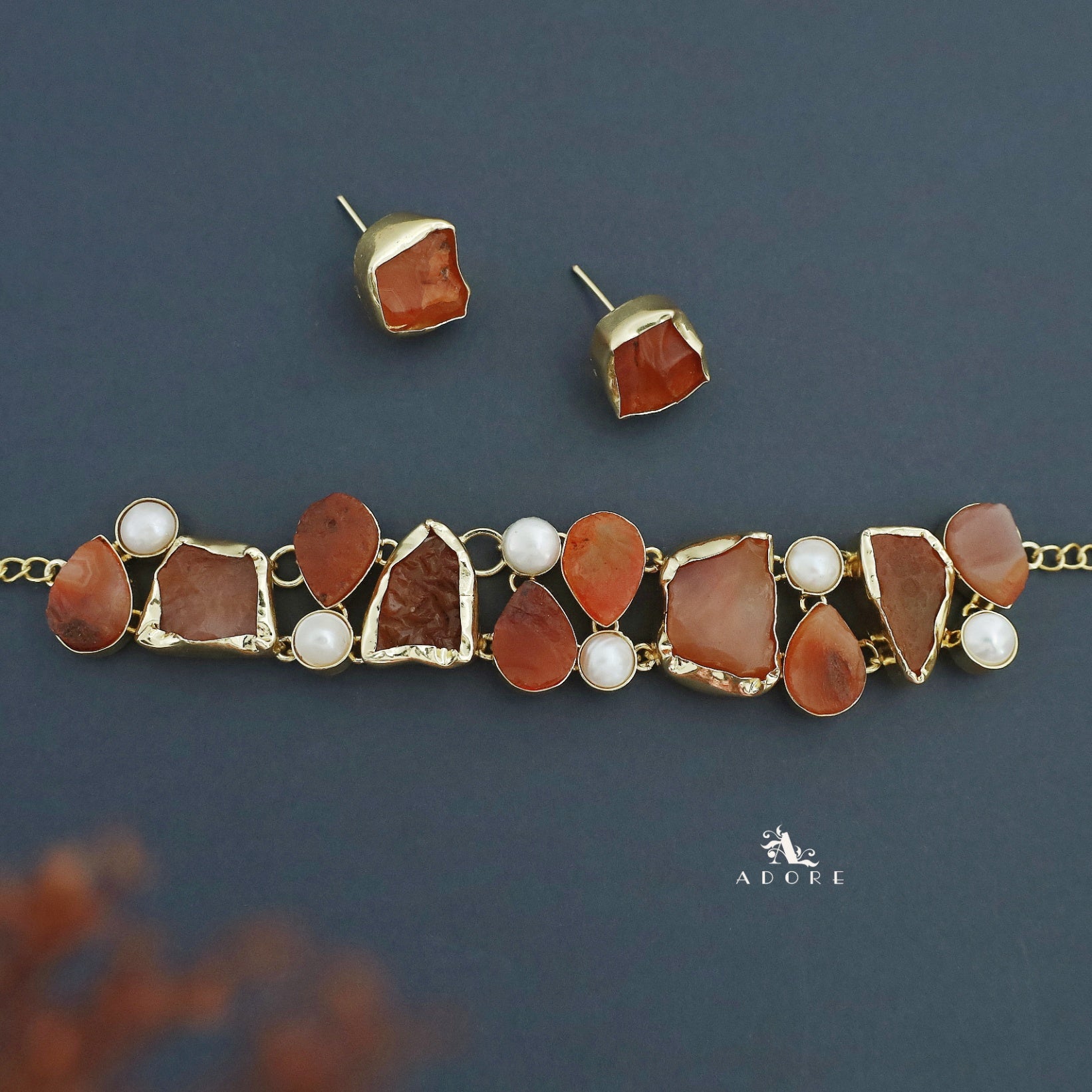 Brenda Golden Raw Stone + Pearl Choker With Stud - Image 22