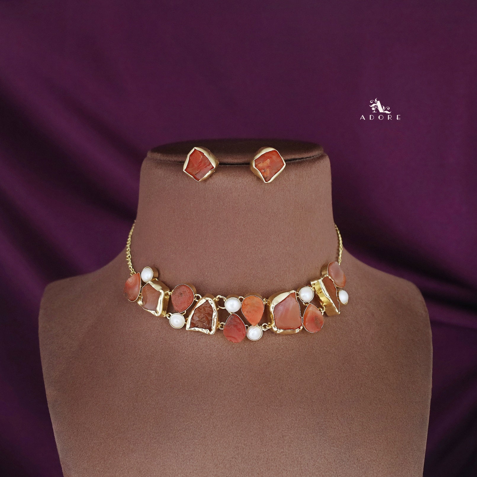 Brenda Golden Raw Stone + Pearl Choker With Stud - Image 25