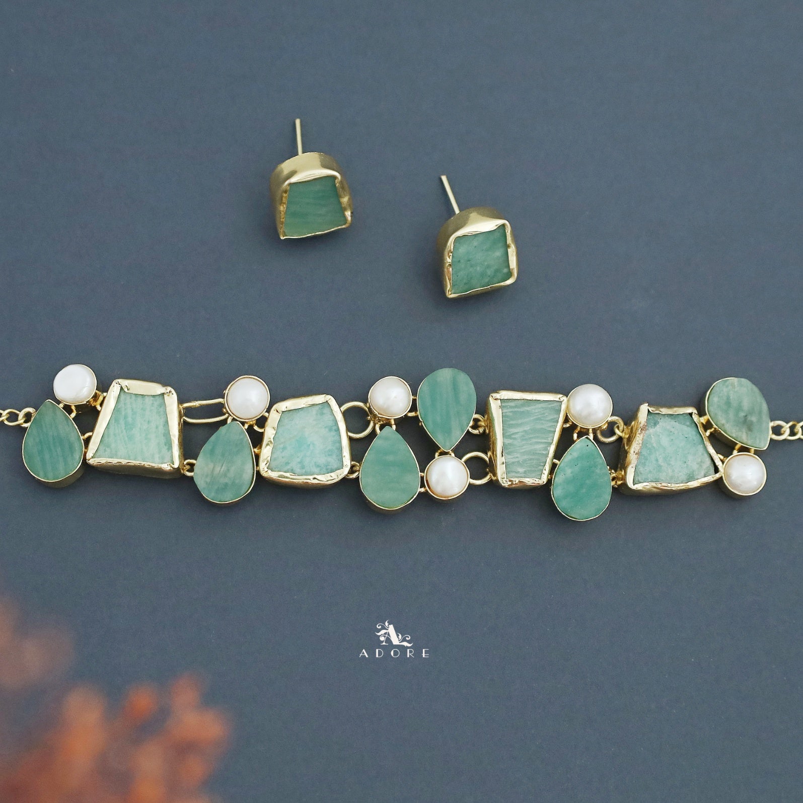 Brenda Golden Raw Stone + Pearl Choker With Stud - Image 21