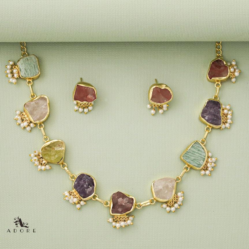 Alessandria Raw Stone Pearl Short Neckpiece With Earring - Image 17