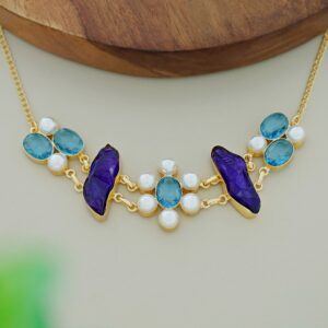 Dual Oval Glossy Pearl Raw Stone Choker