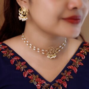 Golden Raazi Pearl Cluster Choker with Earring