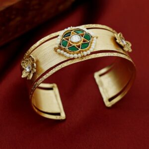 Pritisha Golden Flower Jadau Kundan Hand Cuff