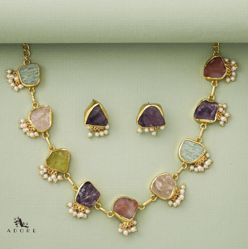 Alessandria Raw Stone Pearl Short Neckpiece With Earring - Image 15