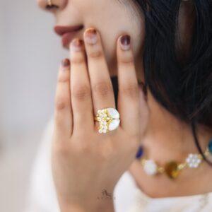 MOP Twin Leaf Cluster Pearl Ring