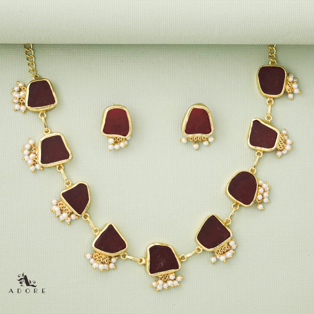 Alessandria Raw Stone Pearl Short Neckpiece With Earring - Image 6