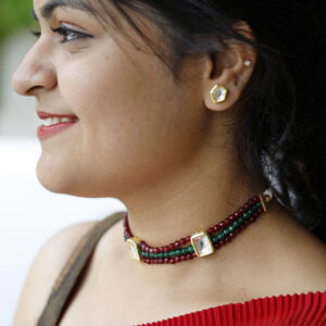 Abani 3 Layer Onyx Kundan Choker With Stud (4 mm)