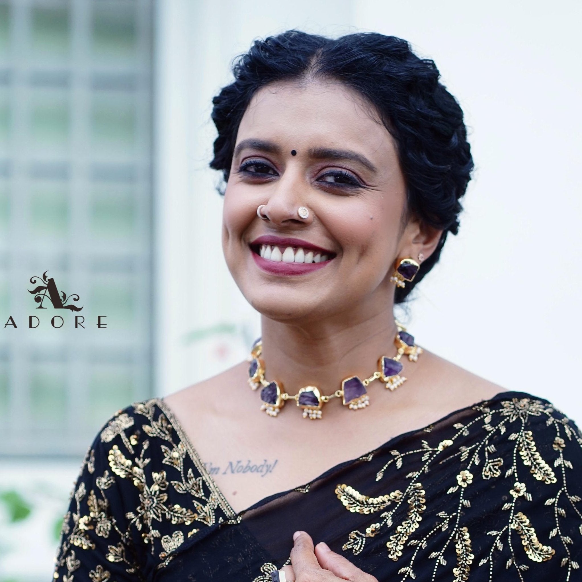 Alessandria Raw Stone Pearl Short Neckpiece With Earring - Image 16