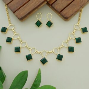 Adorn Diamond Drop Glossy Neckpiece With Earring