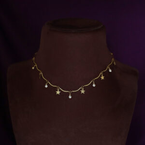 Golden Stick Hanging Star Glossy Stone Neckpiece