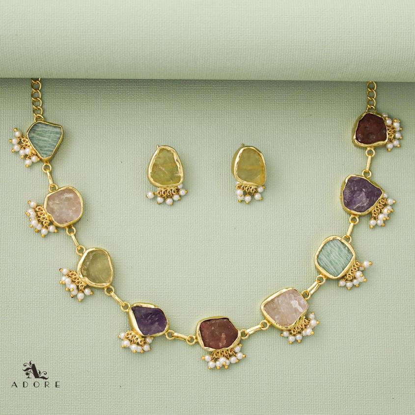 Alessandria Raw Stone Pearl Short Neckpiece With Earring - Image 23