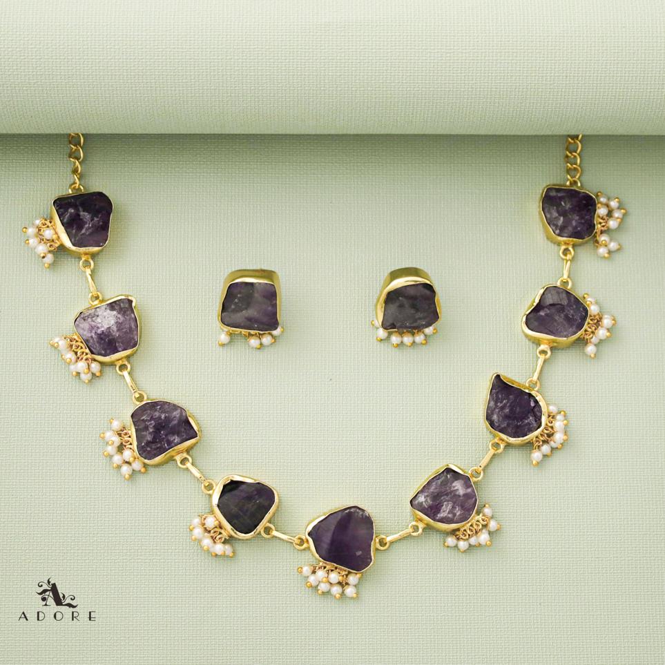 Alessandria Raw Stone Pearl Short Neckpiece With Earring - Image 9