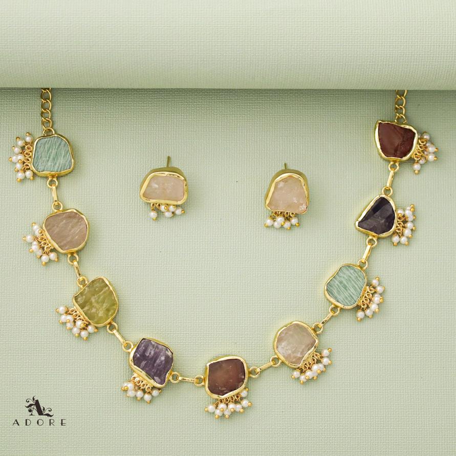 Alessandria Raw Stone Pearl Short Neckpiece With Earring - Image 26